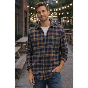 J.Crew Mercantile Flannel Button Front Shirt XL Grey Yellow Blue Plaid